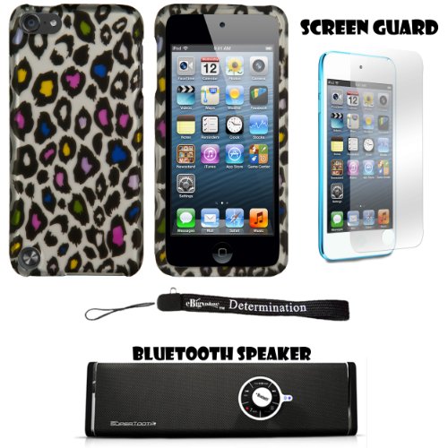 Front and Back Hard Crystal Snap on Case For Apple iPod Touch 5 ( 5th Generation) 32GB, 64GB + Anti Glare Screen Protector Guard + Supertooth Disco Bluetooth Speaker with AUX Cable + an eBigValue TM Determination Hand Strap