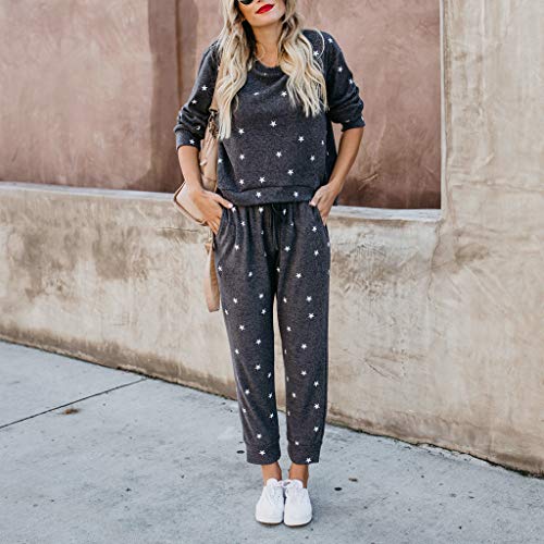 2Piece Women Tracksuit Sweatsuit,Long Sleeve Pull-Over Polka Dot Sweatshirt Pants Sets,Soft Sport Fashion Style for Ladies - Thumbnail 2