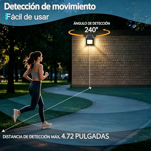 FASENZA Lámpara Solar Exterior: 400 Lúmenes, 3000K, Batería 1500mAh, Carga 6h / Iluminación 24h, IP65, Lámpara Decorativa para Jardín, Patio, Terraza, Valla, Pasillo, 2 Años de Garantía, 4 Piezas
