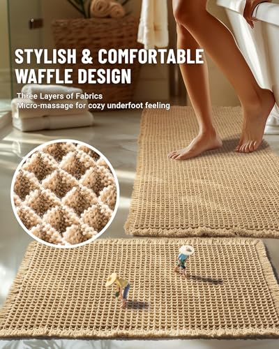 SLEEPHEAD®Upgraded Waffle Bath Mat Set, Super Absorbent Non Slip Bath Mats for Bathroom Floor, Machine Washable Bathroom Rugs, Rubber Backed Bathroom Mats, Ultra Soft 2Piece (40×60cm and 50×120cm)