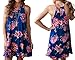 MITILLY Women's Halter Neck Boho Floral Print Chiffon Casual Sleeveless Short Dress Large Blue