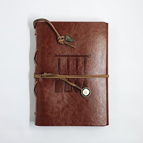 Classic Refillable Writing Journal (Recipe Embossing) - Vintage Leather (PU) Design - Includes Extra Refill Paper (Unlined)