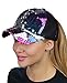 C.C Ponycap Messy Bun Ponytail Reversible Magic Sequin Adjustable Baseball Cap, Purple/Hot Pink/Turquoise/Silver