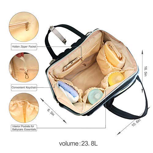 Baby Bag Backpack Waterproof Large Capacity Insulation Travel Back Pack Nappy Bags Organizer, Multi-Function, Fashion and Durable (Grey/Black)