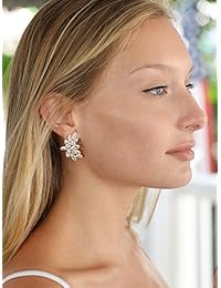 mariell Shimmery Marquis Cluster Circonita Cúbica novia o cualquier ocasión especial   Pendientes bañado en oro de 14 K