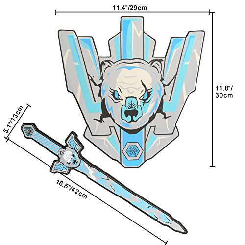 rainbow yuango 8PCS 17" Assorted EVA Foam Swords and Shields Playset Warrior Weapons Toy Pretend Play Set for Girls Including Unicorn Design, Pirate, Viking, Dragon, Warrior