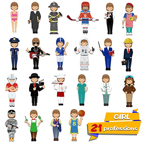 56 PCS Magnetic Dress-up Pretend Play Doll Set with 21 Occupations Jobs, Perfect for Preschool Learning