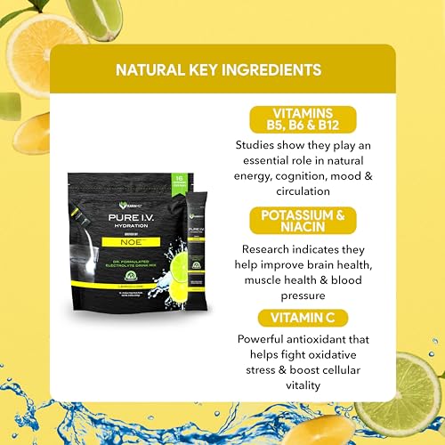 KARAMD PURE I.V. – PROFESSIONALLY FORMULATED ELECTROLYTE LEMON LIME POWDER DRINK MIX – REFRESHING & DELICIOUS HYDRATING PACKETS WITH VITAMINS & MINERALS – LEMON LIME – 1 BAG (16 STICKS)