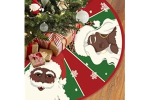 GAGEC Christmas Tree Skirt Red and Green Black Santa African American Santa Tree Skirt 60inch Xmas Winter Tree Skirt for Christmas Indoor Outdoor Decorations