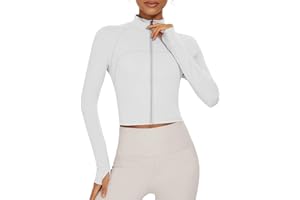 Ivicoer Jackets for Women Athletic Yoga Workout Tops Sportwear with Thumb Holes Scrub Cropped