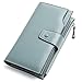 BOSTANTEN Womens Wallet Genuine Leather Wallets Large Capacity Cash Cluth Purses with Zipper Pocket Blue Grey