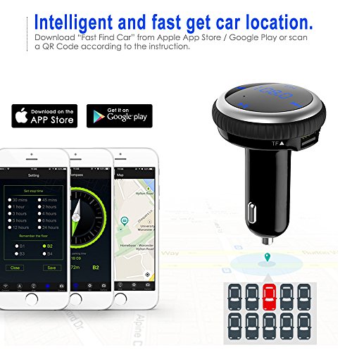 HiGoing Bluetooth FM Transmitter, Wireless Radio Receiver MP3 Player Adapter Car Kit with [Smart Car Locator], 5V 2.1A Dual USB Car Charger, Hands-free Calling for iPhone, Samsung, etc - Thumbnail 3