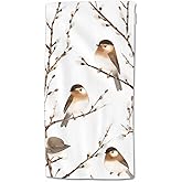 HGOD DESIGNS Bird Hand Towels, Willow Branches & Birds Black-Capped Chickadee 100% Cotton Soft Bath Towels 15"X30"