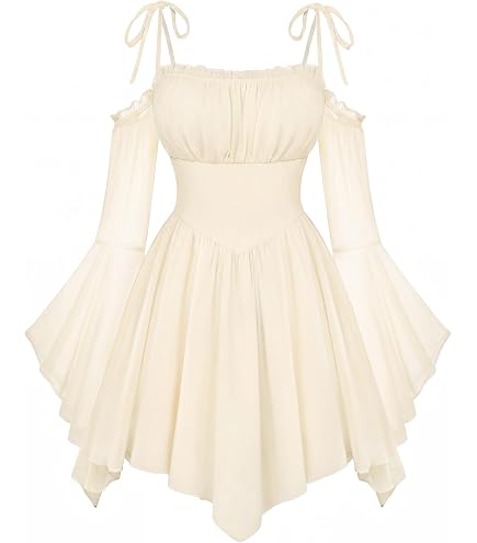Women Corset Dress Off Shoulder Bell Sleeve Mini Dress Apricot S