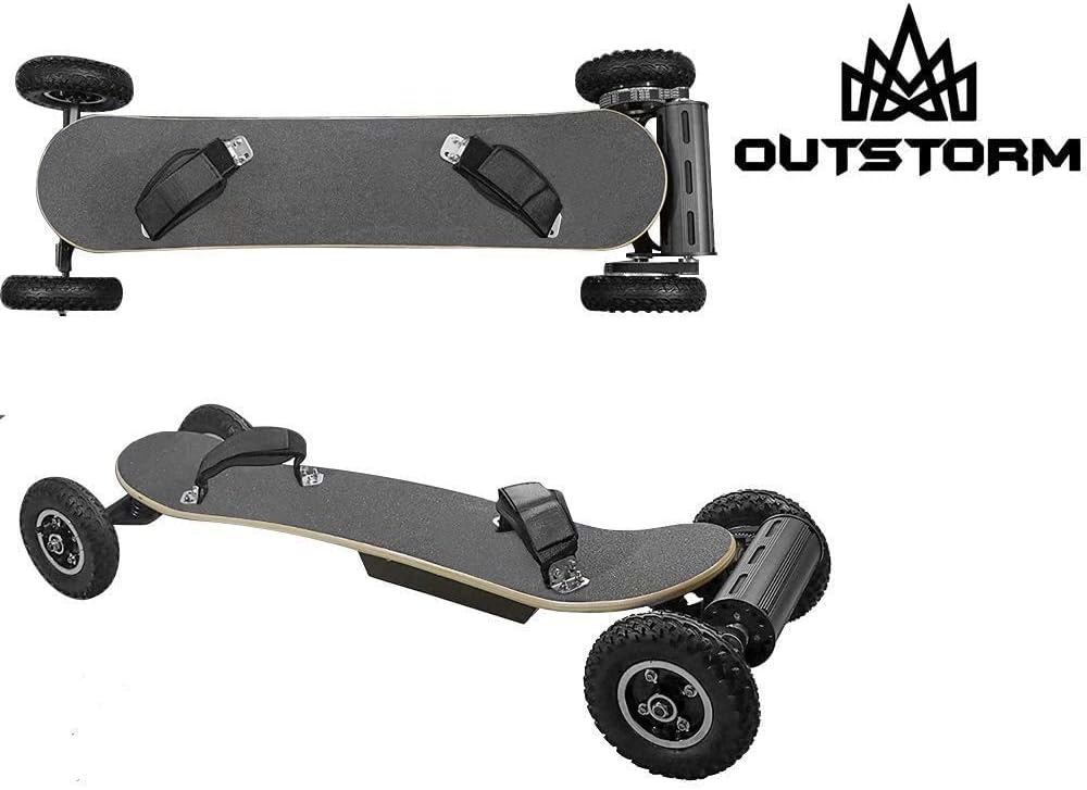 OUTSTORM 31MPH Off Road Electric Skateboard – 3300w Motorized Mountain Longboard with Dual Motors - 11 Layers, All-Terrain, 4 Wheels, Remote Controlled High Speed Board (13Ah Battery)