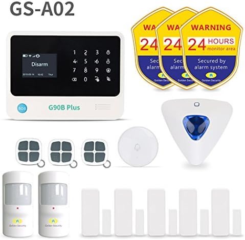 Golden Security GS-A02 Wireless Home & Besiness Alarm System ,DIY Kit ,Door /Window Contact Sensors , App Controlled by Android & iOS Smartphone ,Compatible with Amazon Alexa.