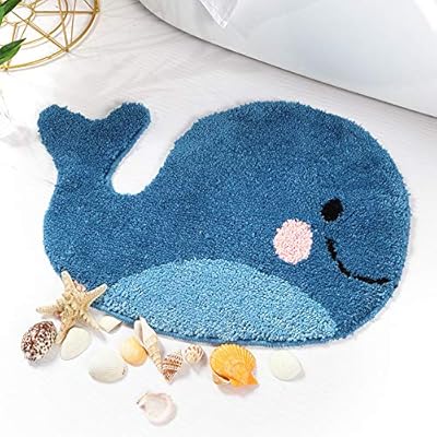 YUELIU Cute Whale Shaped Kids Bath Rug for Bathroom Non-Slip Soft Absorbent Shower Mat Toilet Bathroom Kids Playroom… 51zTBNGO6PL