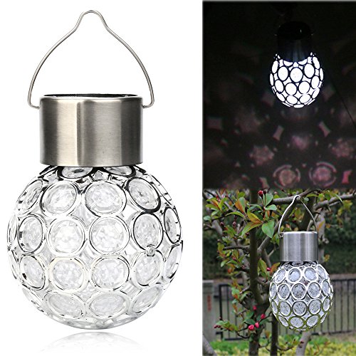 Gotian Solar Ball Lights, IP44 Waterproof White Rotatable Outdoor Garden Camping Hanging LED Round Ball Light