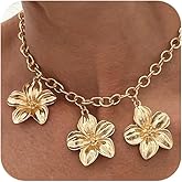 Douxsu Trendy Gold Flower Choker Chain Necklace for Women Statement Exquisite Floral Silver Flowers Pendant Necklaces Y2k Party Jewelry Gifts Prom Accessories