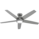 Hunter 52 inch Indoor Ceiling Fan with LED Light and Remote Control - Standard Mount Ceiling Fan, 5 Blades, For Bedroom, Livi