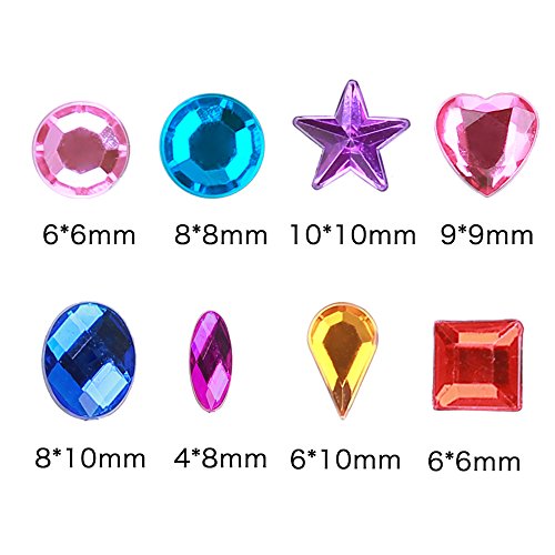 800 Pieces Flat Base Acrylic Rhinestones, 4 to 10 mm Assorted Shapes Multicolor Acrylic Rhinestones for DIY Arts Crafts - Thumbnail 4