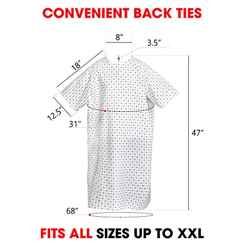Talvania Unisex Patient Gown Hospital Medical Gowns, Back Ties, Fits Up to XXL White