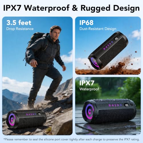 Portable Bluetooth Speaker 25W, Powerful Bluetooth Speaker, Dual Bass Speakers, 25H Playback, IPX7, RGB, TWS Pairing, AUX, TF, USB, Ideal for Outdoor Activities, Parties, Travel.