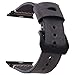 EACHE Geniune Leather Watch Band 42mm 44mm Grey Crazy Horse Calfskin Leather Strap for Iwatch Series 1,2,3,4 Black Adapter