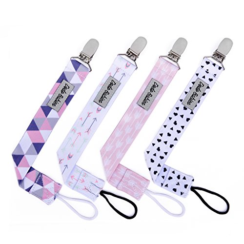 Pacifier Clip by Dodo Babies Pack of 4 + Pacifier Case, Premium Quality For Girls Modern Designs Universal Holder Leash for Pacifiers, Teething Toy or Soothie, Baby Shower Gift Set