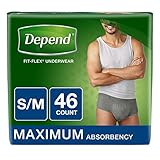 Depend FIT-FLEX Incontinence Underwear for Men, Maximum Absorbency, S/M, Gray, 46 count
