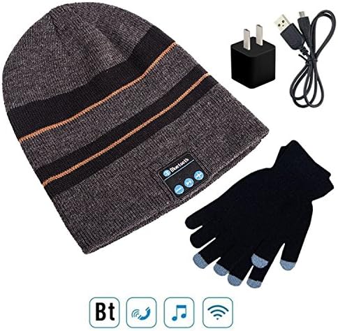 Wireless Bluetooth 4.1 Beanie Hat Cap with Music Phone Speakerphone Stereo Headset Headphone Earphone Speaker Mic for Fitness Outdoor Sports Walking Included Gloves,USB Charger and Charging Cable