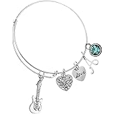 Guitar Bracelet, Personalized Girls Guitar Charm Bangle Bracelet - Music Jewelry - Music Gift - Guitar Jewelry for Women, Teens and Girls