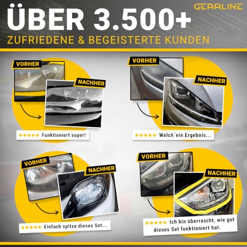 GEARLINE Headlight Treatment Set [24 Pieces] - Polishing Set for Matte and Blind Headlights - Includes UV Protection, Polishing Paste, Adapter and 14 Sanding Discs - Car Polishing Set for Preparation