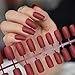 CoolNail Pure Wine Red Matte Fake Nails Carmine Frosted False Finger Nail Tips Square Top Nails Art For Bride Party Daily Wear
