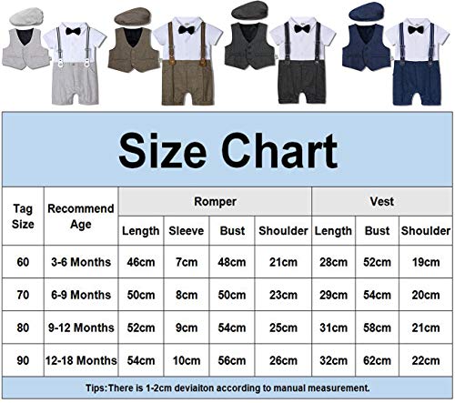 mintgreen 3pcs Baby Jongen Pak Stel, Heer Jumpsuit & Hesje Vacht & Baretten met Vlinderdas en Bretels, 0-18 Maanden - Image 6