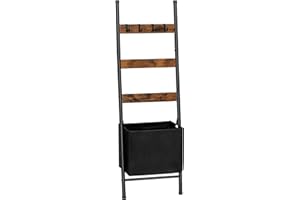 HOOBRO Blanket Ladder with Basket, 4 Tier Towel Rack with Hooks, Decorative Ladder Shelf, Blanket Holder Rack, Drying and Dis