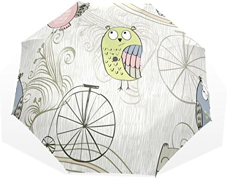 THUNANA bird pattern 3 Folds Windproof Anti-UV Umbrella，Repel Windproof Travel Umbrella with Teflon Coating