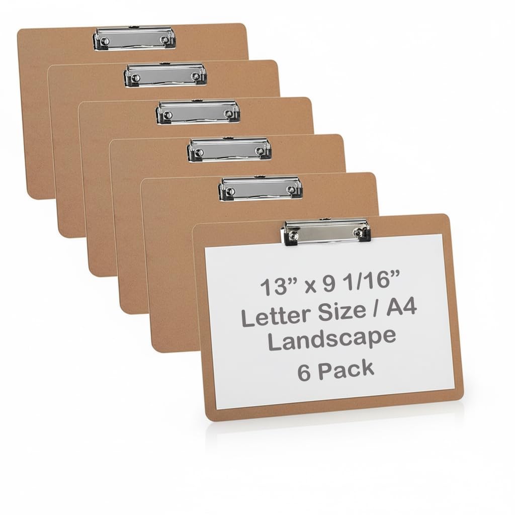 Acrimet Clipboard Landscape Letter Size A4 (23 cm x 33 cm) Low Profile Clip (Hardboard) (6 Pack)