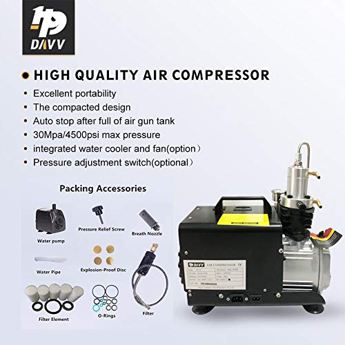 HPDAVV Air Compressor 4500psi for Paintball PCP Airgun Rifle,PCP Air Compressor,Auto Stop,US After-Sales Service,Paintball-Compressor,Accessories Package,Operational Video,110V - Thumbnail 3
