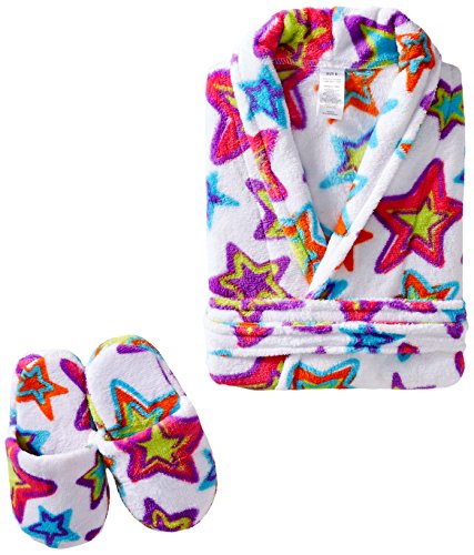 Sleep & Co Little Girls' Stars Robe With Slippers Set, White, 2T
