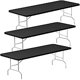 Fixwal 8FT Table Cloth for Rectangle Tables, 3 Pack Black Tablecloths Rectangular Stretch Spandex Fitted Table Covers 8 Foot for Party, Dining Kitchen, Buffet, Graduation Decorations