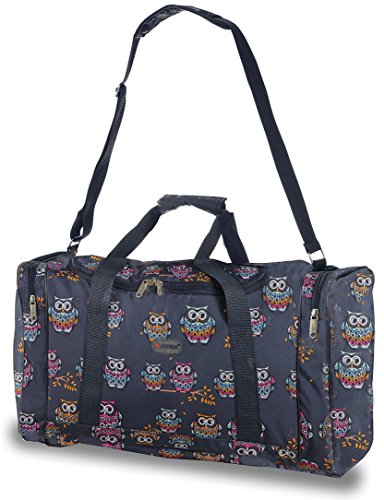 Carry On Lightweight Small Hand Luggage Cabin on Flight & Holdall/Duffel Weekend Overnight Bags - Large Duffle Sports/Gym Bag with Shoulder Straps. (Owls (Navy))