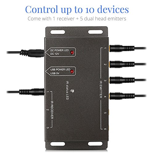 Amanka Infrared (IR) Remote Control Repeater Remote Control Extender Kit to Control up to 8 Hidden A/V Devices (Black)