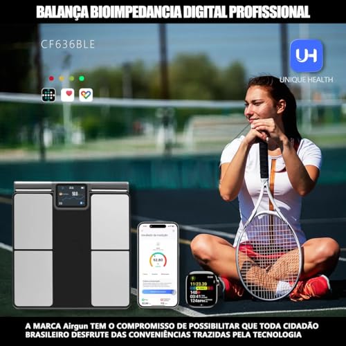Balança Bioimpedância Digital 8 Eletrodos Smart App+tela Tft monitoramento preciso dos dados corporais diários