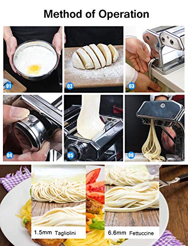 Pasta Maker By Shule - Stainless Steel Pasta Machine Includes Pasta Roller, Pasta Cutter, Hand Crank and Detailed Instructions