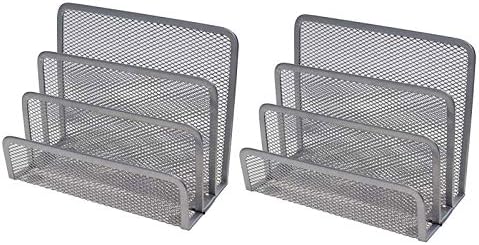 Vanra ミニ手紙オーガナイザー ポストカードラック 金属メッシュ レターラック デスク上置棚 2セット 2の銀