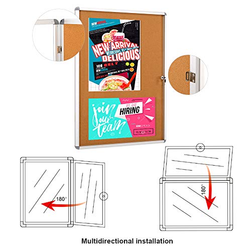 Swansea Enclosed Bulletin Board,Lockable Cork Noticeboard for School Office,Wall Display Case with Lock 20"x16"(2xA4) - Thumbnail 2