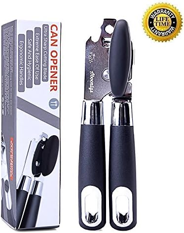 【Updated Version】 Manual Can Opener, Premium Quality Professional Built in Bottle Opener, Heavy Duty Stainless Steel Blades FDA Approved, Easy Turn Knob & Ergonomic Anti-slip Handles