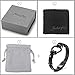 Mens Bracelets Black Leather Bracelet Braided Genuine Leather Bracelet with Stainless Steel Wristband Cuff Bracelet, 7.5-8.7 inch