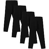 Chicduo 4 Pack Girls Cotton Leggings Stretchy Yoga Pants Kids Soft Full Length Solid Leggings
